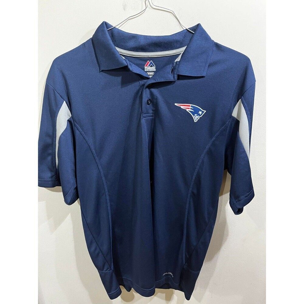 Patriots Majestic Polo Mens Medium Blue NFL Cool Base Jersey Athleisure Sport